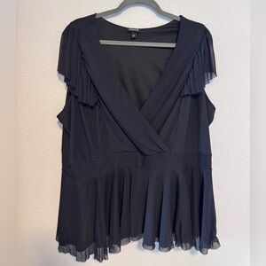 Torrid Black V-Neck Blouse with Pleated Sleeves Size 4